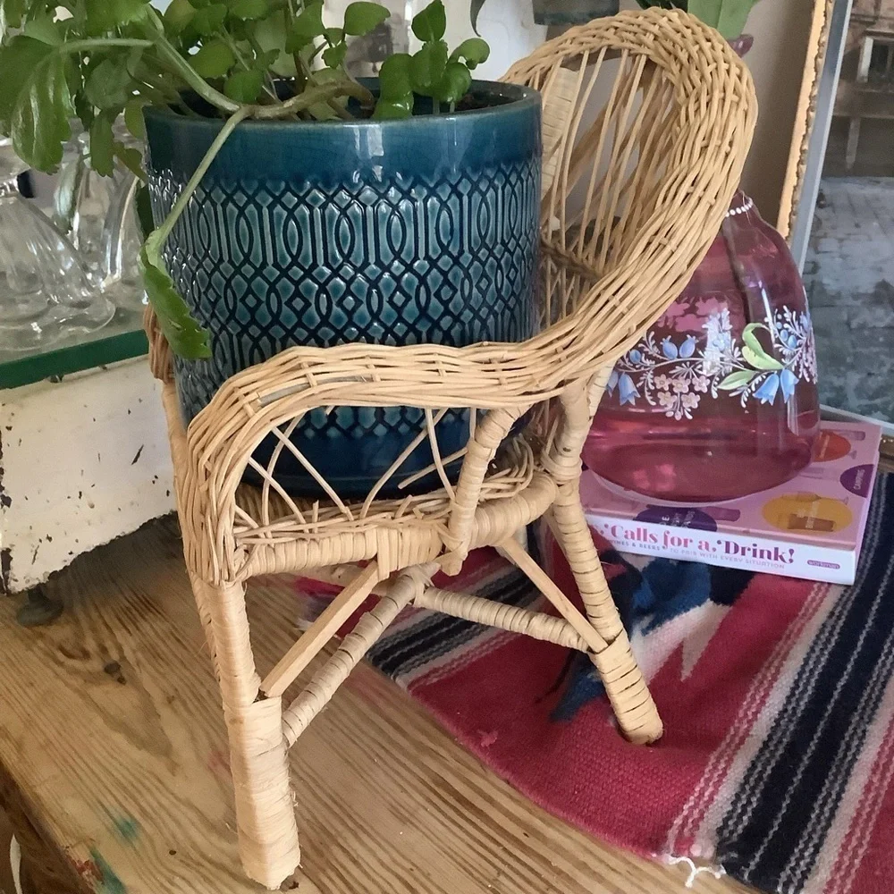 Vintage Boho Wicker Chair Planter